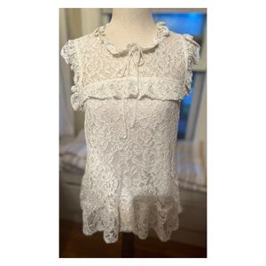 Ambiance white lace ruffle mock neck tank top- size medium.